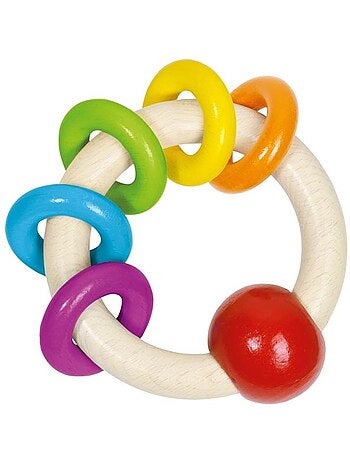 Hochet avec 5 anneaux arc-en-ciel