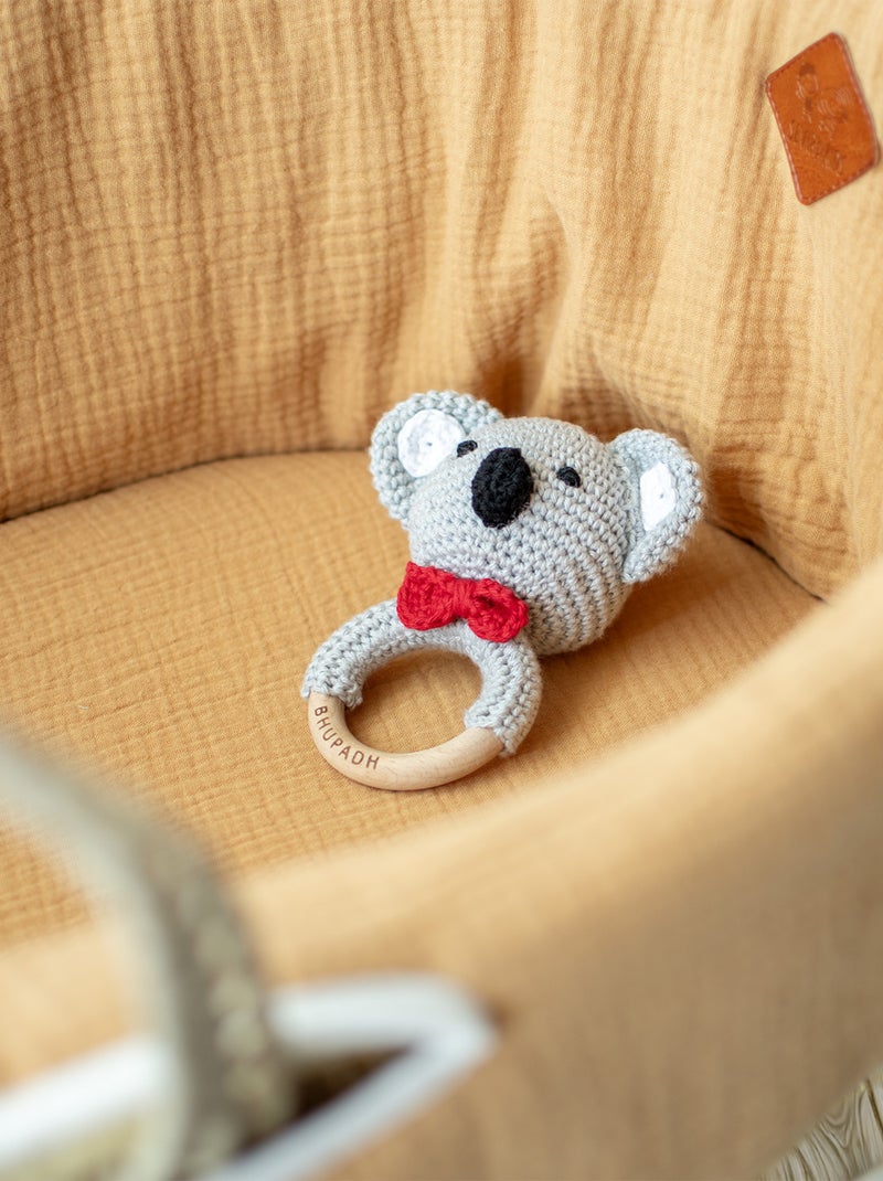 Hochet coton tricot bois naturel SEVIRA KIDS Noir Gris clair - Kiabi