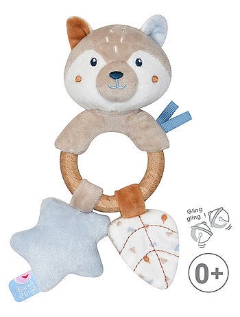HOCHET D'EVEIL LOUP VELOURS DOUX