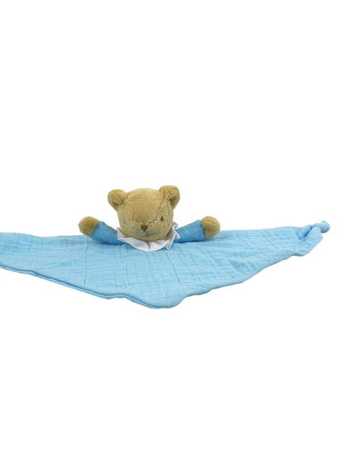 Hochet Doudou Plat Triangle Ours En Coton Bio Bleu Ciel (20 Cm) - Kiabi