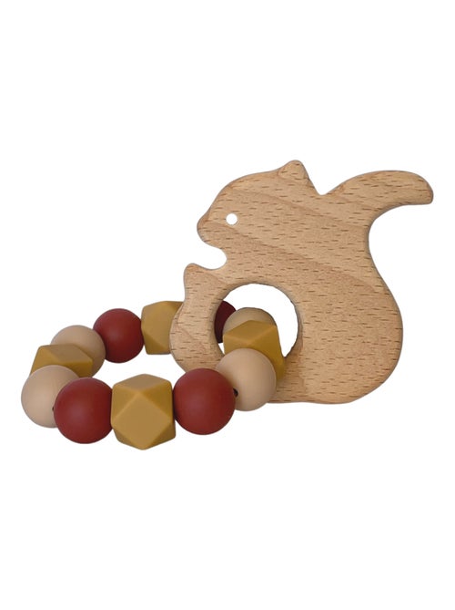 Hochet écureuil bois et silicone - Kiabi