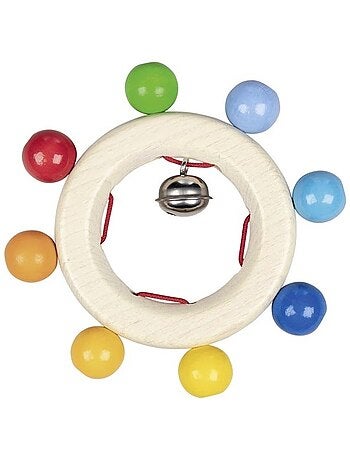 Hochet en bois arc-en-ciel