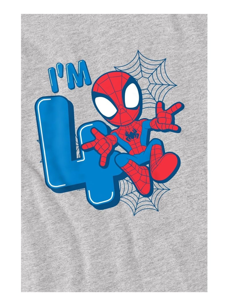 Homme araignée - T-shirt 4ème anniversaire CUTE SPIDEY Gris chiné - Kiabi