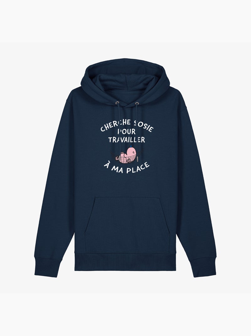 Hoodie Femme - CHERCHE SOSIE POUR TRAVAILLER A MA PLACE Bleu marine - Kiabi