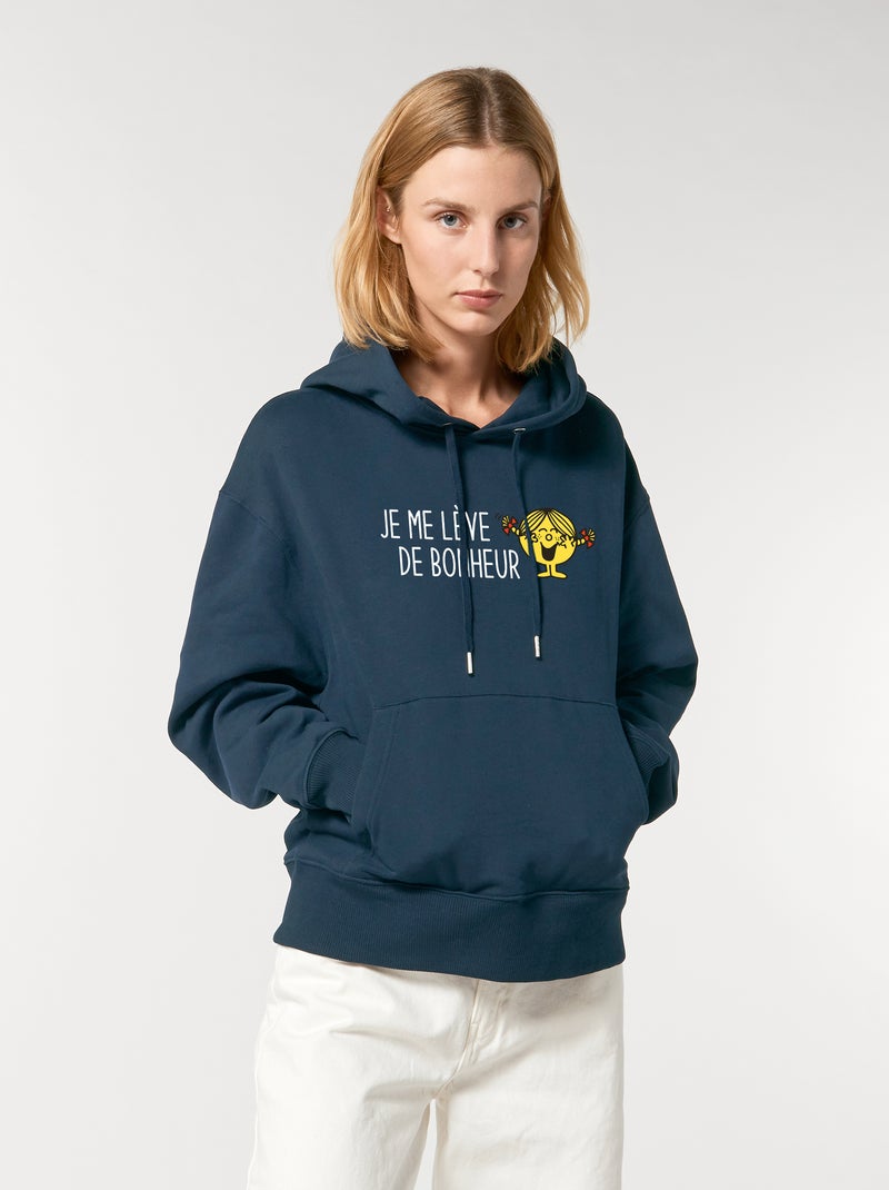 Hoodie Femme - JE ME LEVE DE BONHEUR Bleu marine - Kiabi