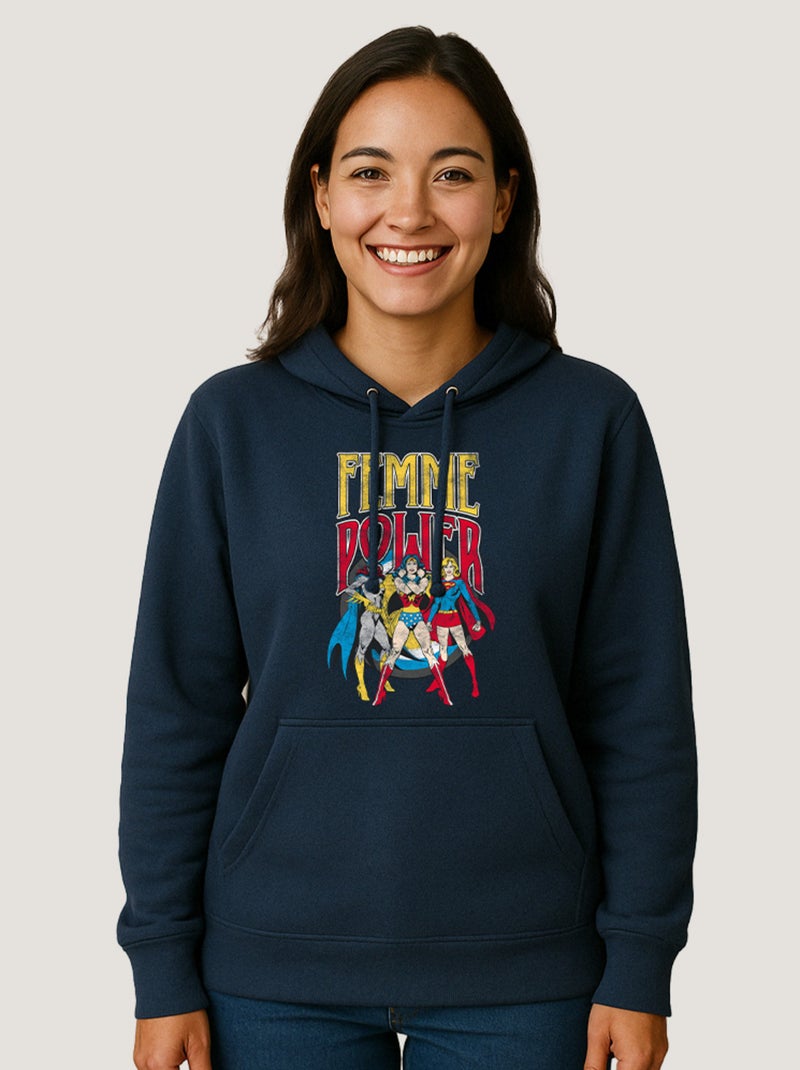 Hoodie Femme - WONDER WOMAN FEMME POWER Bleu marine - Kiabi