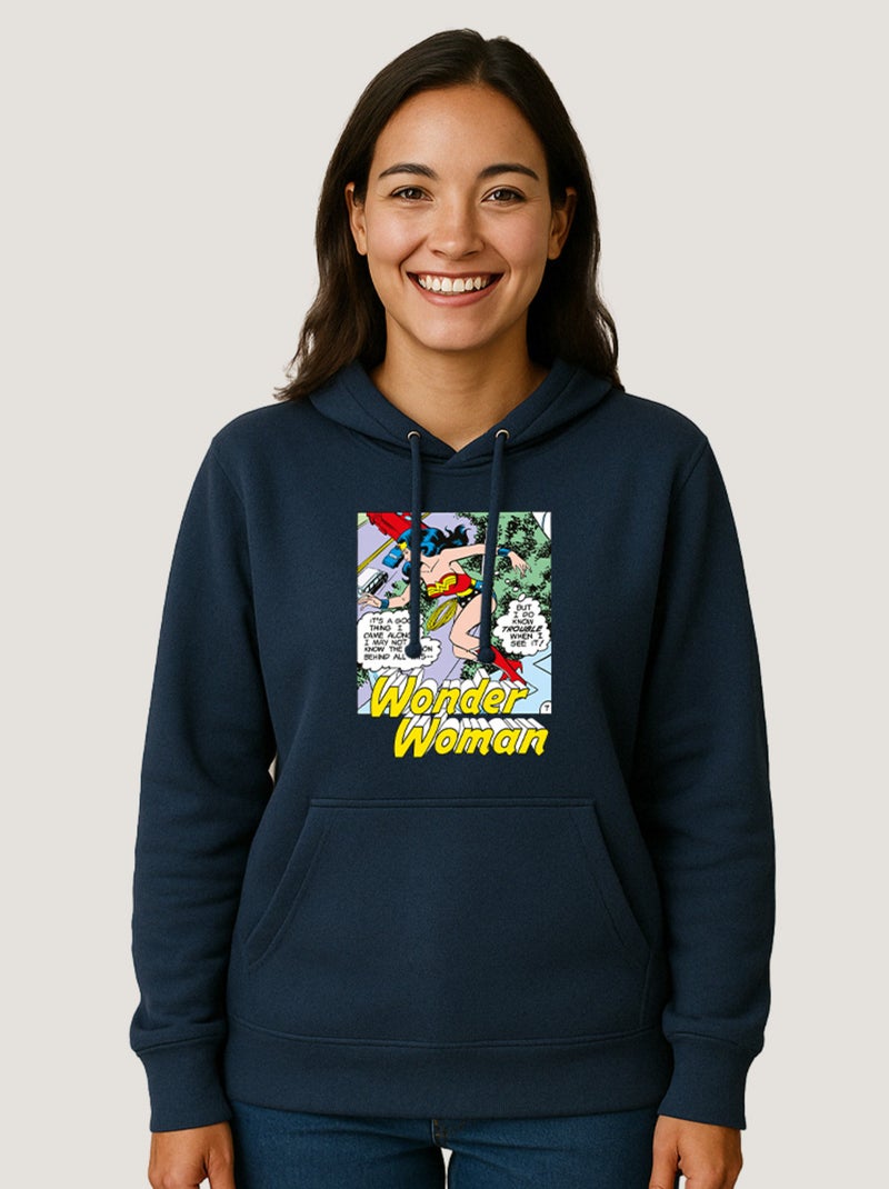 Hoodie Femme - WONDER WOMAN I DO KNOW TROUBLE WHEN I SEE IT Bleu marine - Kiabi