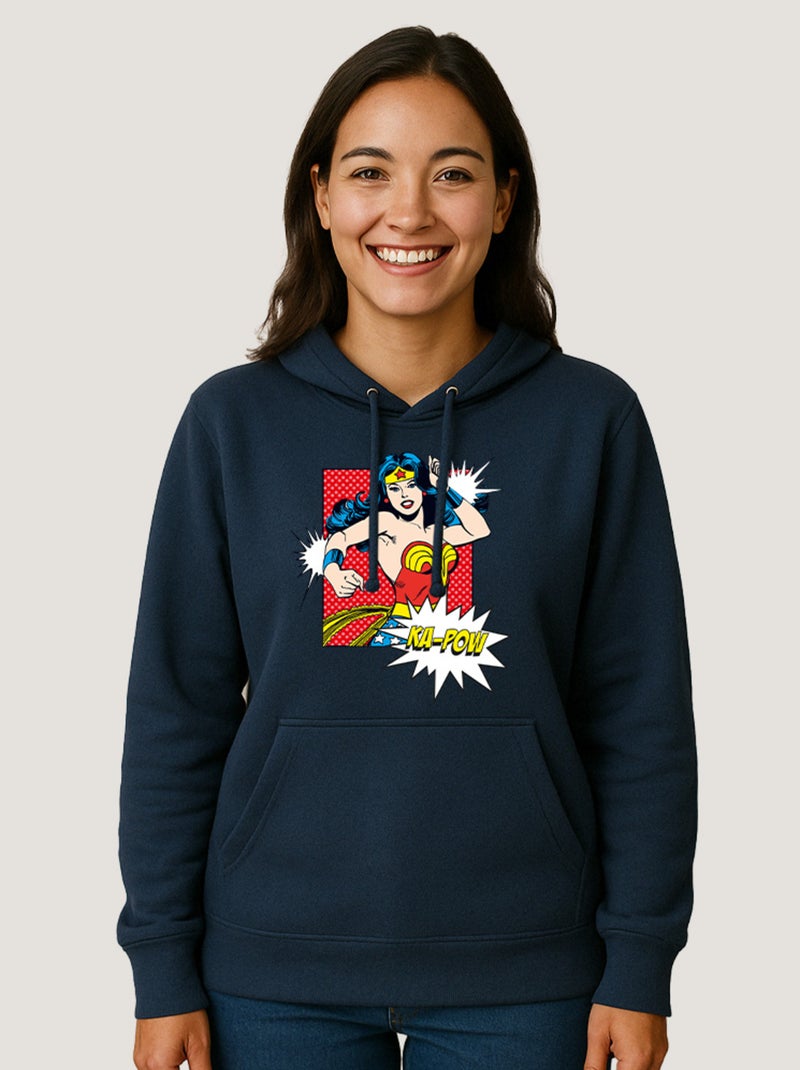 Hoodie Femme - WONDER WOMAN KA POW Bleu marine - Kiabi