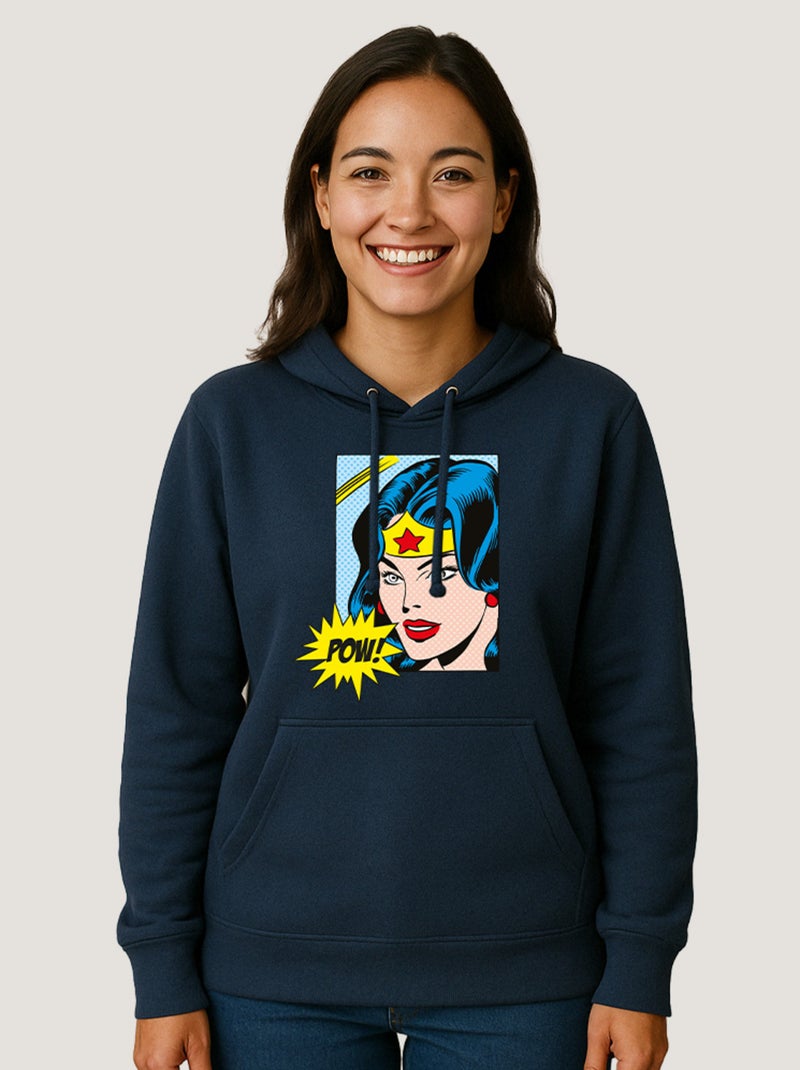Hoodie Femme - WONDER WOMAN POW Bleu marine - Kiabi