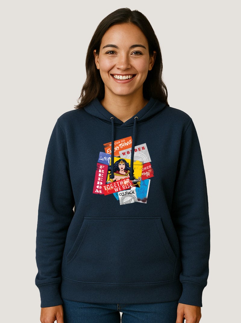 Hoodie Femme - WONDER WOMAN TOGETHER WE RISE Bleu marine - Kiabi