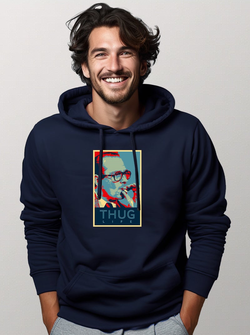 Hoodie Homme - CHIRAC THUG LIFE Bleu marine - Kiabi