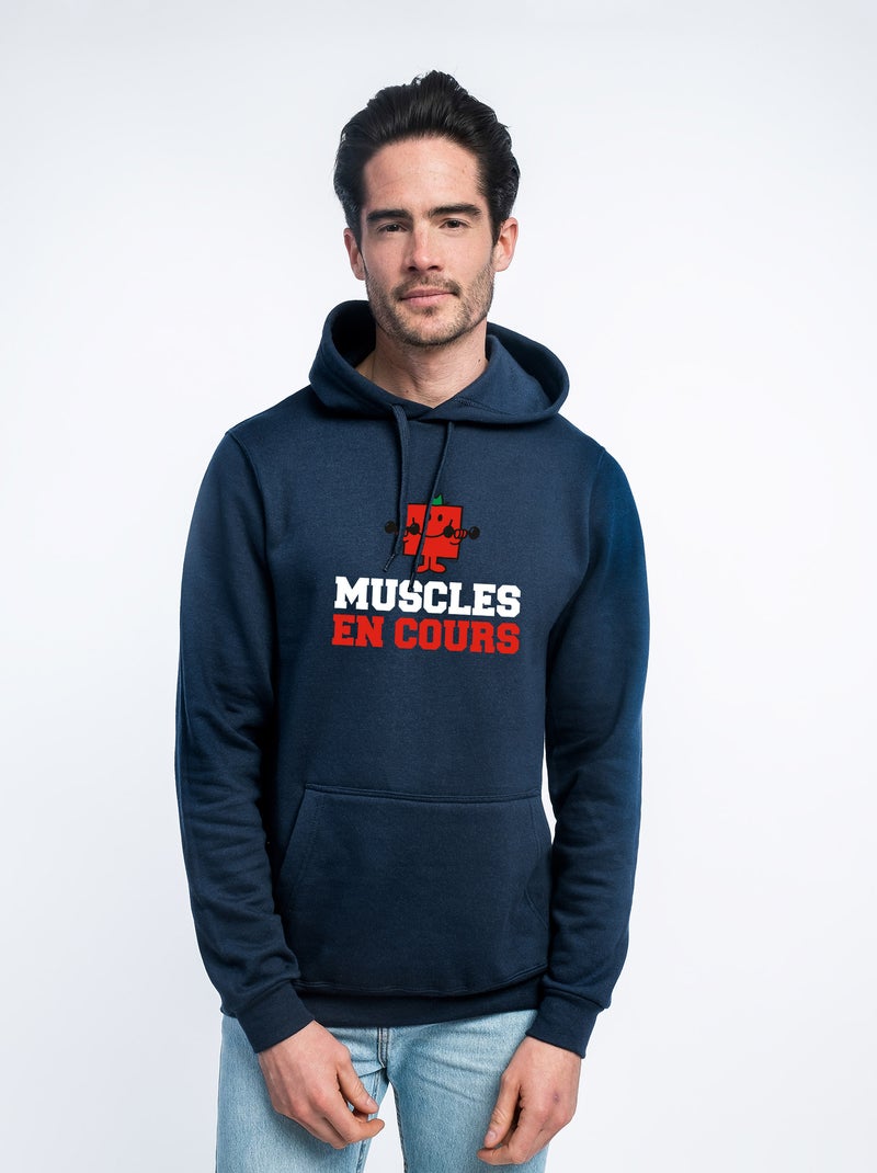 Hoodie Homme - MUSCLES EN COURS Bleu marine - Kiabi