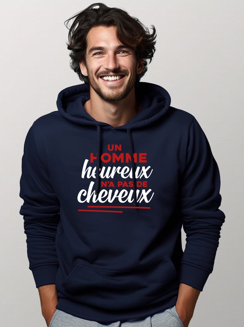 Hoodie Homme - UN HOMME HEUREUX Bleu marine - Kiabi