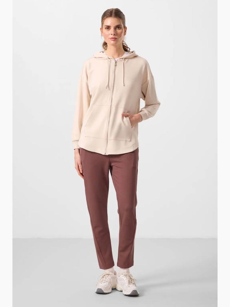 Hoodie tunique long oversize à capuche et zip tommy Beige argile - Kiabi