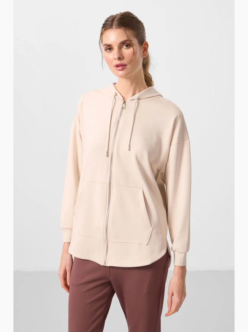 Hoodie tunique long oversize à capuche et zip tommy Beige argile - Kiabi
