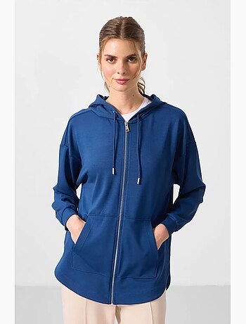 Hoodie tunique long oversize à capuche et zip tommy