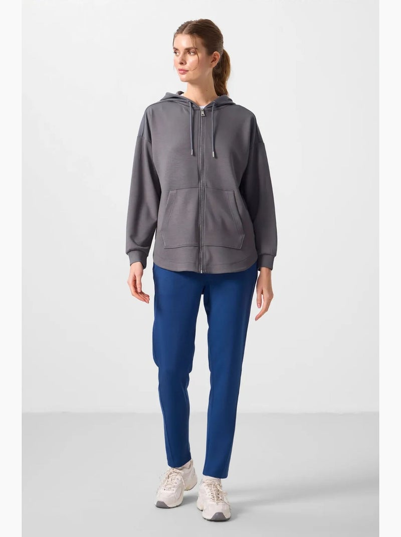 Hoodie tunique long oversize à capuche et zip tommy Gris Noir - Kiabi