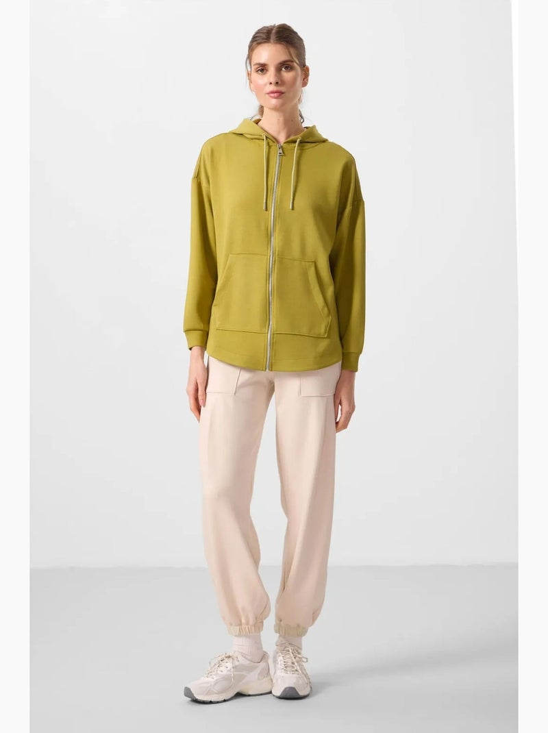 Hoodie tunique long oversize à capuche et zip tommy Kaki - Kiabi