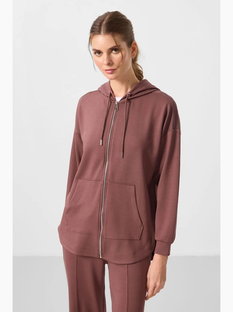 Hoodie tunique long oversize à capuche et zip tommy Mauve - Kiabi