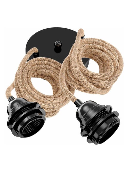 Hoopzi - Suspension Hang luminaire 2 cordes - Chanvre ficelle douilles noires - Kiabi