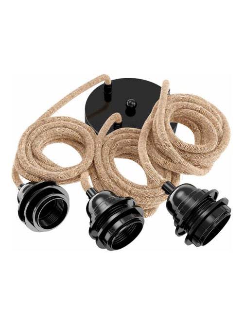 Hoopzi - Suspension Hang luminaire 3 cordes - Chanvre ficelle douilles noires - Kiabi