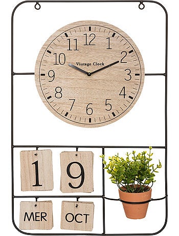 Horloge avec calendrier perpétuel et plante artificielle CAMILLE