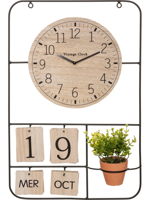 Horloge avec calendrier perpétuel et plante artificielle CAMILLE - Kiabi