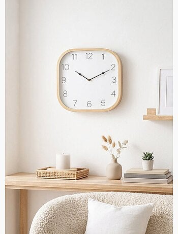 Horloge carré contour bois - Afibel