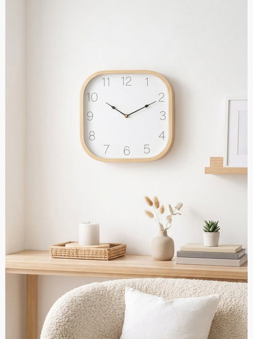 Horloge carré contour bois - Afibel - Kiabi