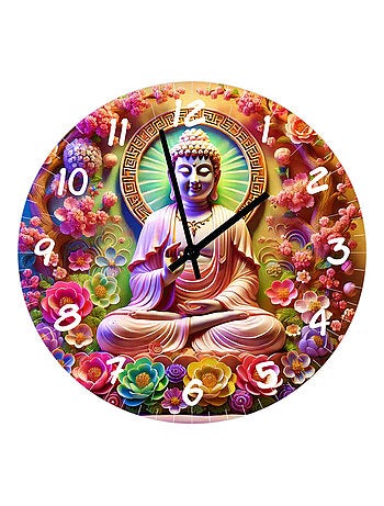 Horloge en verre Bouddha flowers
