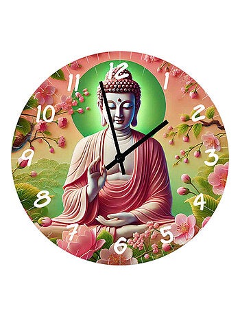 Horloge en verre Bouddha Mudra fleurs de cerisier
