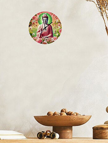 Horloge en verre Bouddha Mudra fleurs de cerisier