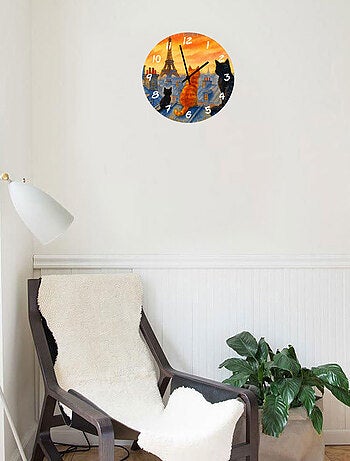 Horloge en verre chats sur les toits de Paris