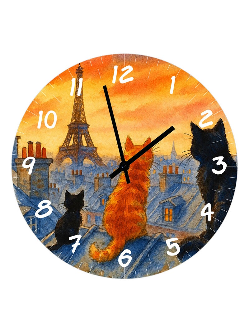 Horloge en verre chats sur les toits de Paris Orange - Kiabi