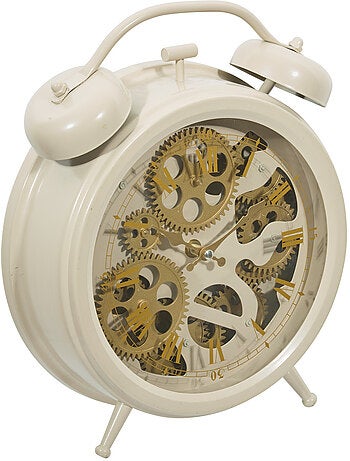Horloge mécanique à poser engrenages apparents JANIS