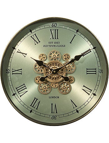 Horloge mécanique acier engrenages apparents MICHEL