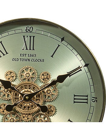 Horloge mécanique acier engrenages apparents MICHEL