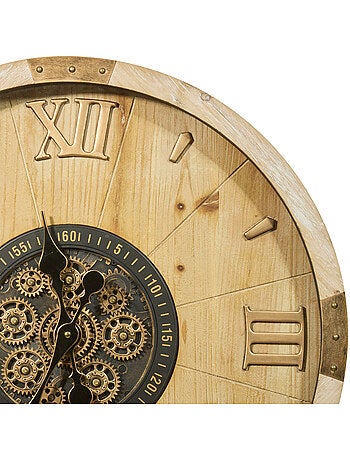 Horloge mécanique bois et fonte engrenages apparents MICKA