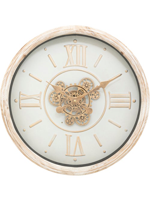 Horloge mécanique effet bois patiné engrenages laiton SONIKA - Kiabi
