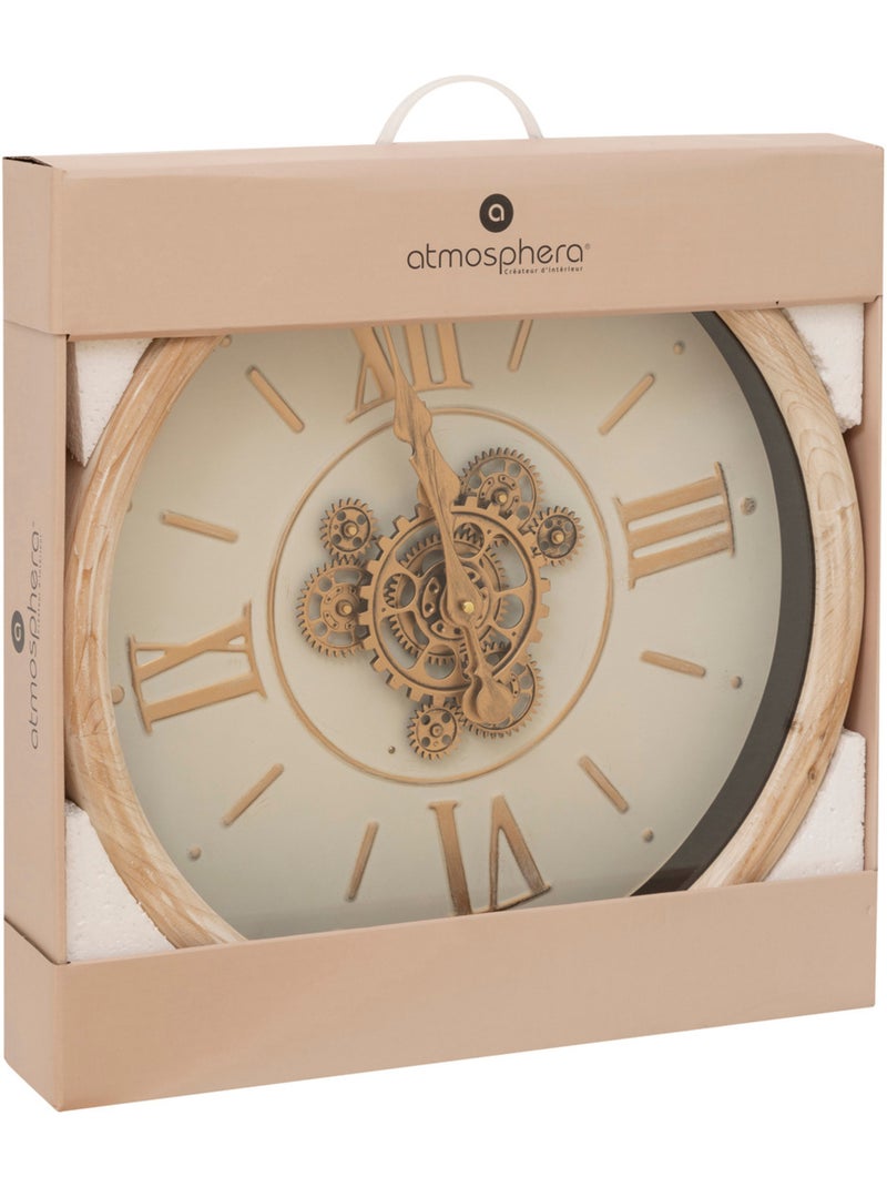 Horloge mécanique effet bois patiné engrenages laiton SONIKA Beige - Kiabi