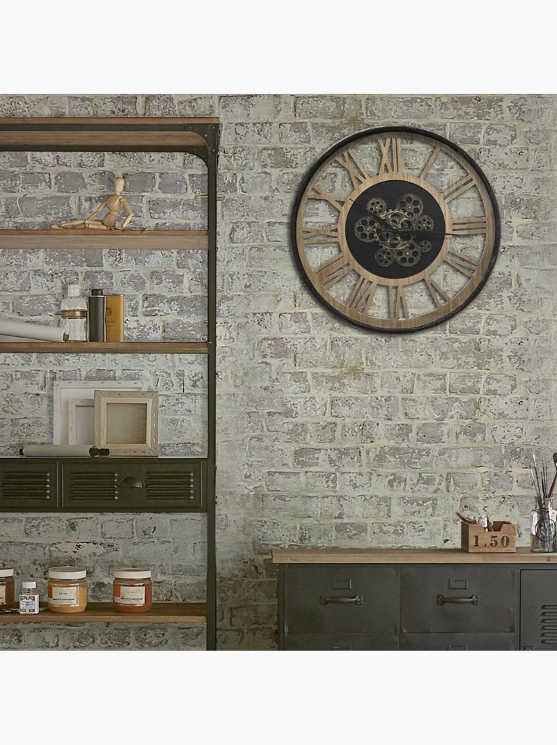 Horloge mécanique en bois et métal PAUL Noir - Kiabi