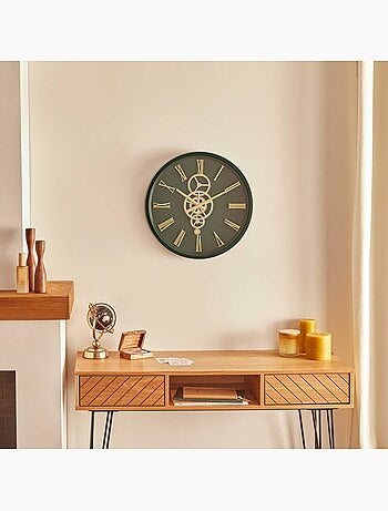Horloge murale métal design ancien rouages mobiles ARACELY