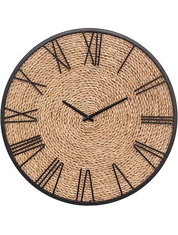 Horloge murale métal et paille nico