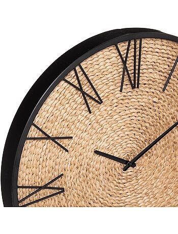 Horloge murale métal et paille nico