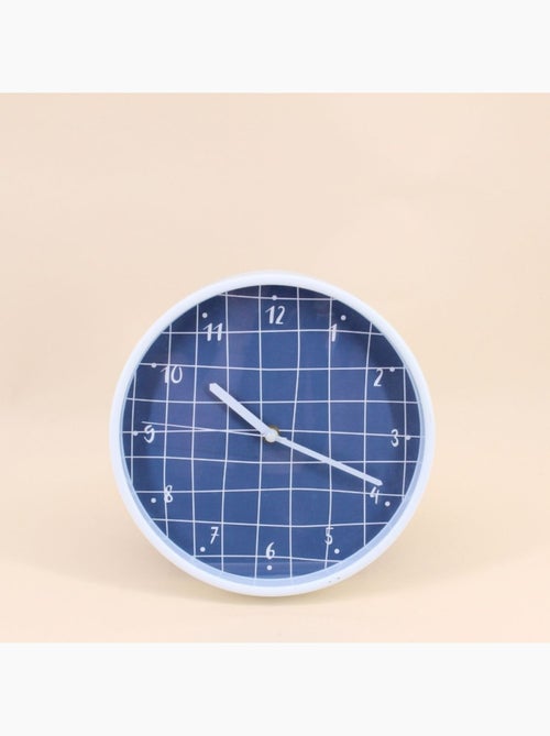 Horloge murale ronde bleu quadrillage blanc 25cm - Kiabi