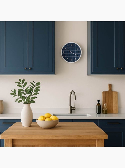 Horloge murale ronde bleu quadrillage blanc 25cm - Kiabi