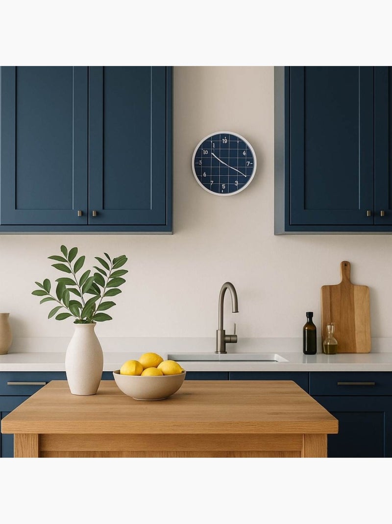 Horloge murale ronde bleu quadrillage blanc 25cm Bleu - Kiabi