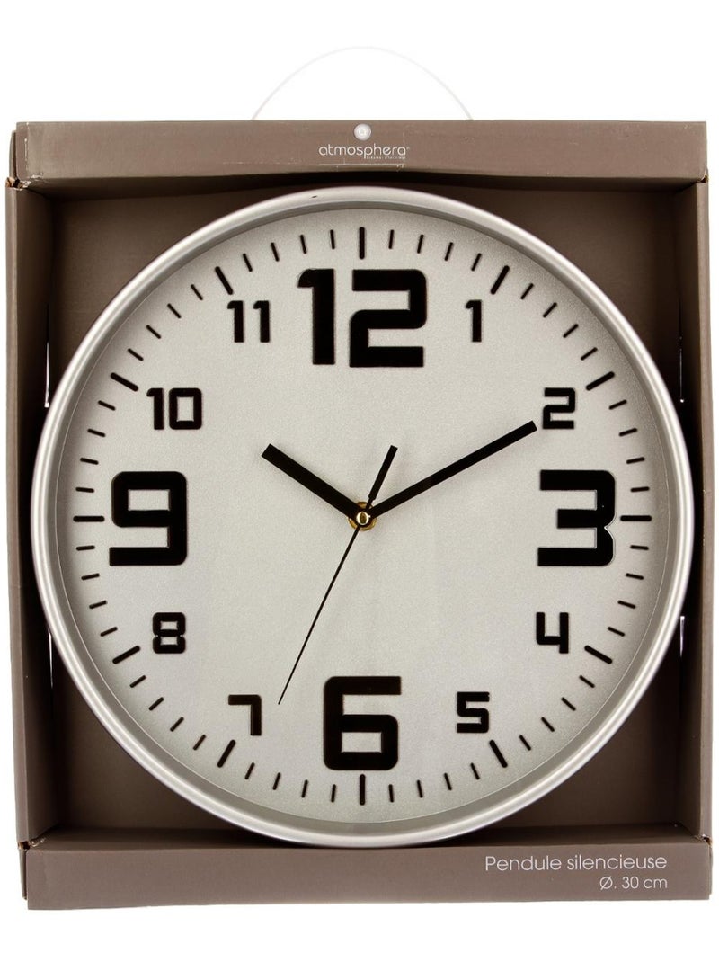 Horloge murale silencieuse cadre en métal brossé ELIAN Argent - Kiabi