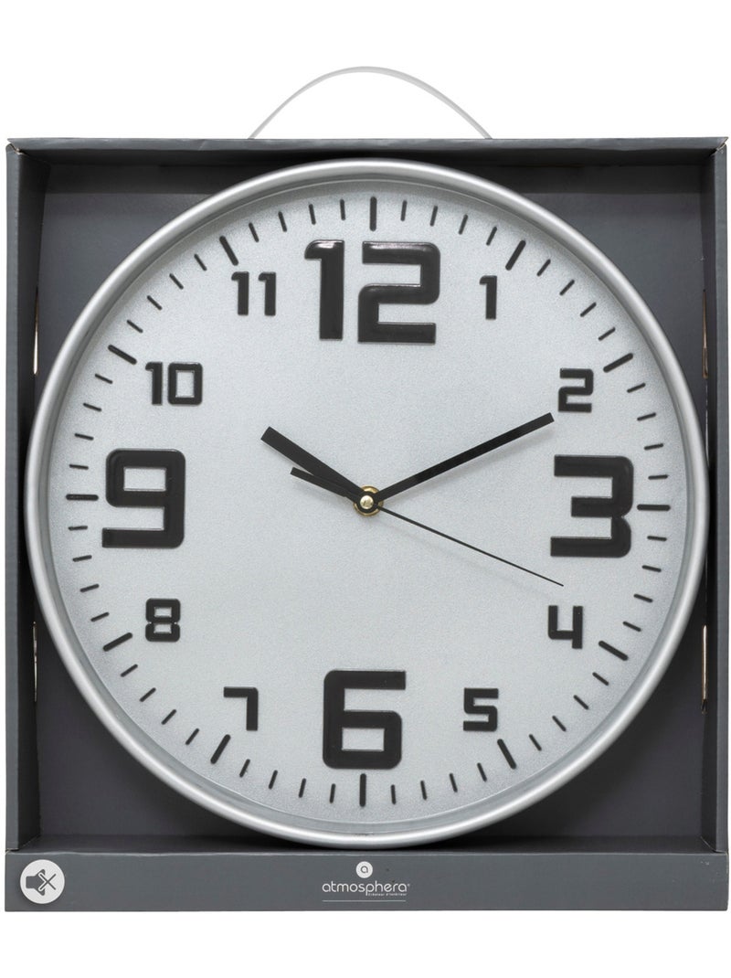 Horloge murale silencieuse cadre en métal brossé ELIAN Argent - Kiabi