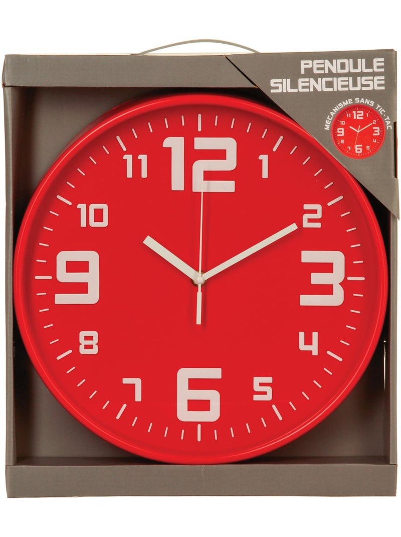 Horloge murale silencieuse cadre en métal brossé ELIAN Rouge - Kiabi